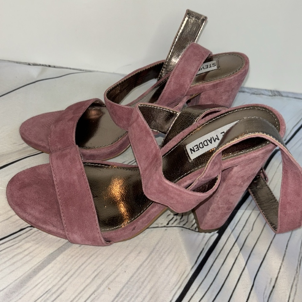 ❤️ Steve Madden Mauve “CANAAN” Strappy Block Heel Suede Sandals Size 7.5 - Picture 5 of 9